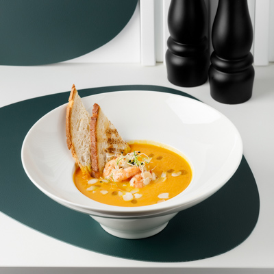 Pumpkin cream soup with shrimp