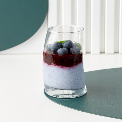 Pudding with chia seeds, blue matcha and blueberries